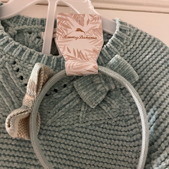 Tommy Bahama Light Blue/Green Knit Sweater with Bow Headband - Picture 6 of 6